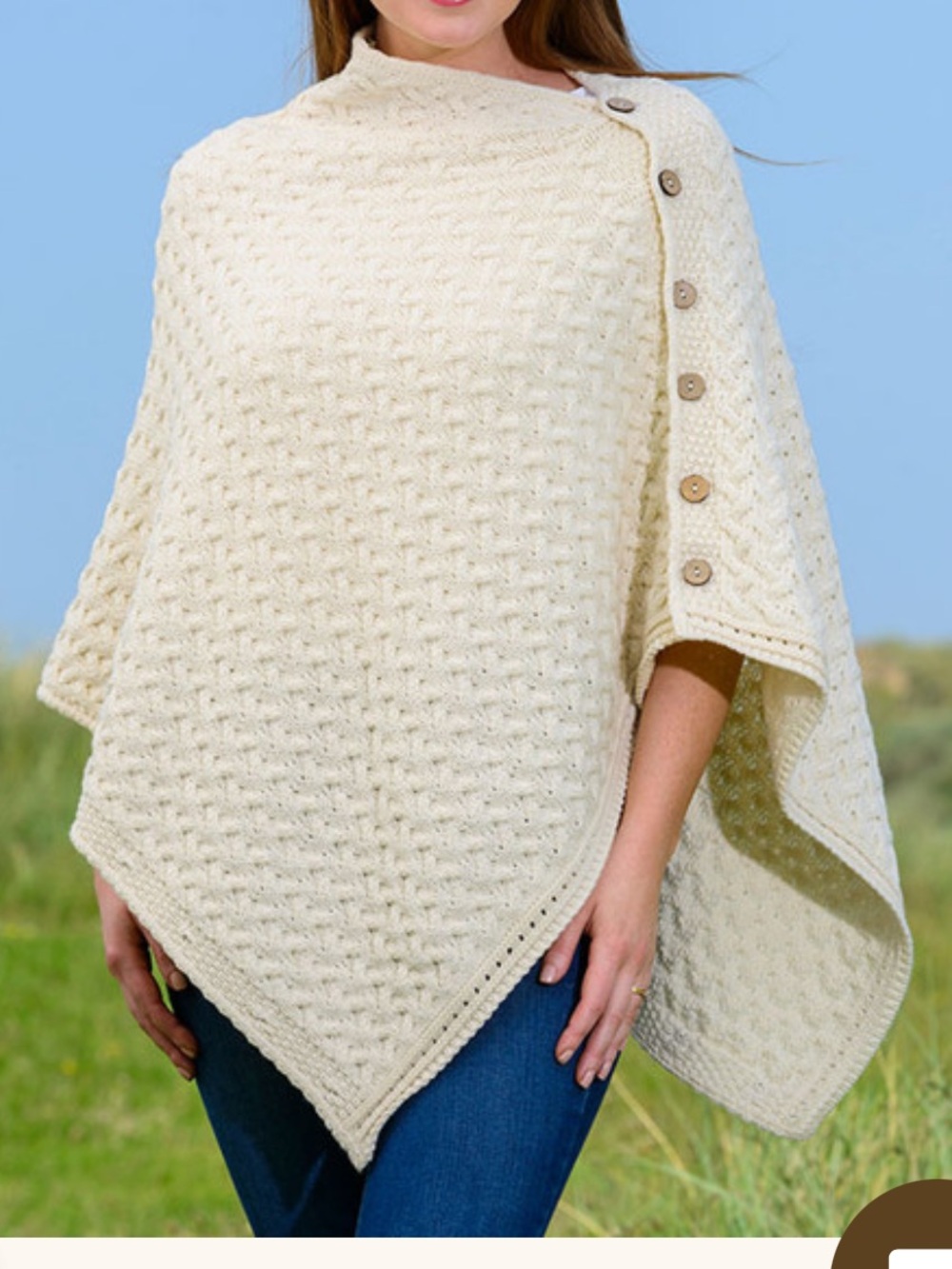 NWT Women’s Aran Sweater Market 100% Merino Wool Knit Buttoned Cape Wrap Shrug